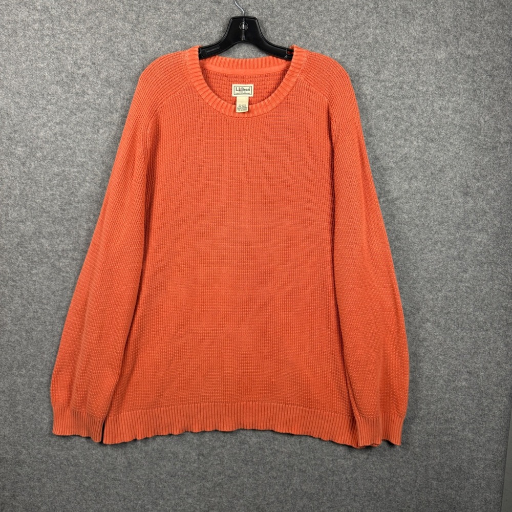 LL Bean Mens XXL Tall Orange Shaker Stitch Cotton Crewneck‎ Sweater 522818